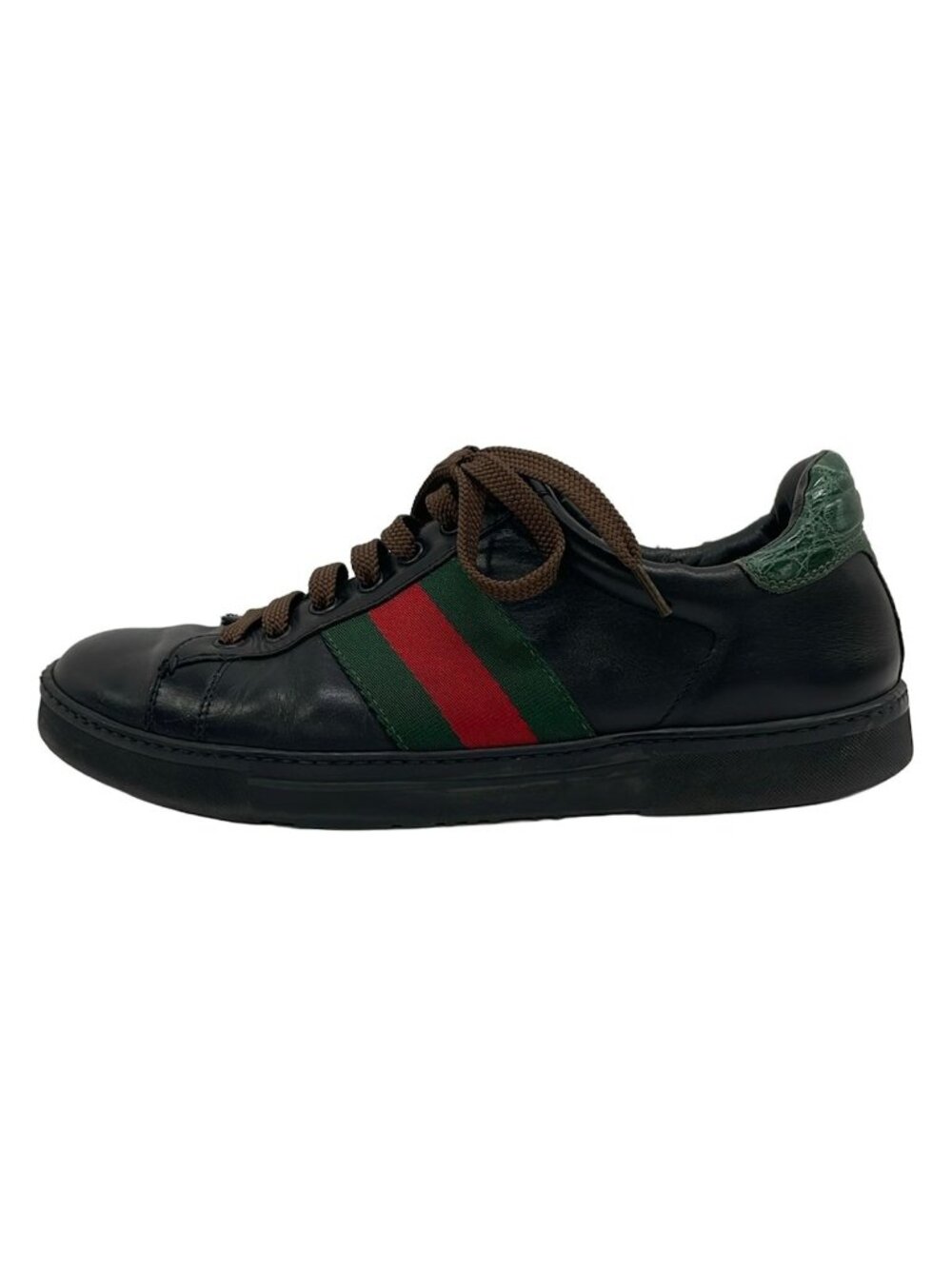 Gucci Sneakers Black Dark Green Red Embossed Leather